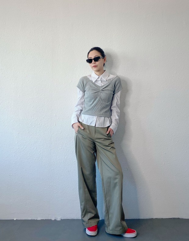 Grey Off Shoulder Ribbed Top #250229